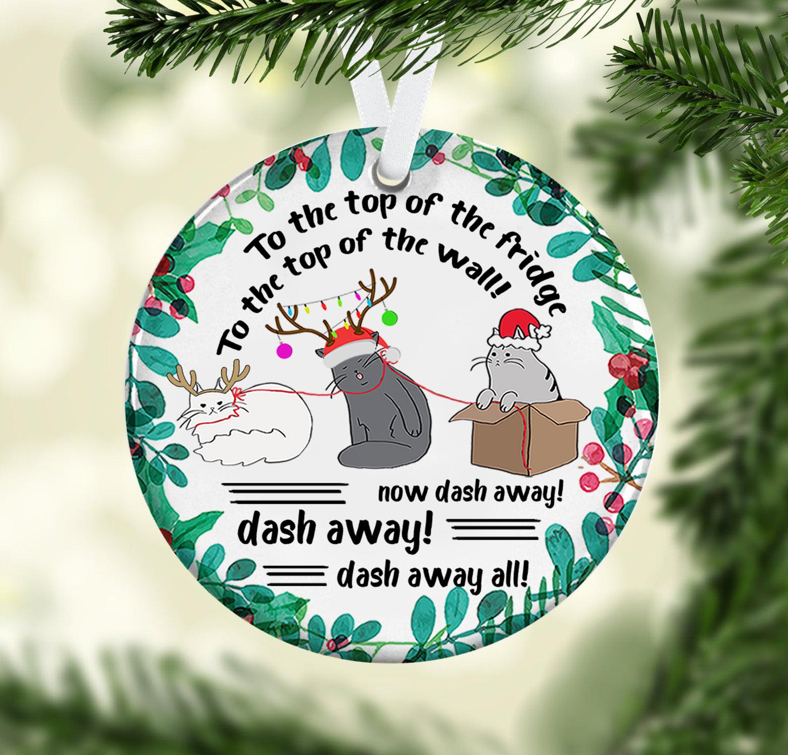 Now Dash Away Ceramic Ornament Christmas Ornament Christmas Gift Ideas Circle Ornament