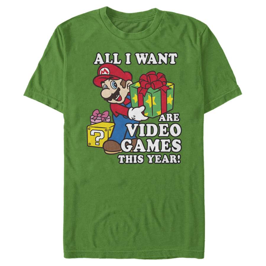 Nintendo Men’s Christmas Mario All I Want Are Video Games  T Shirt