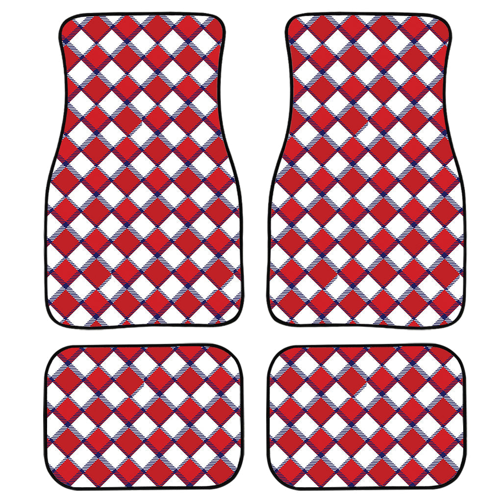 Fourth Of July American Plaid Print Front And Back Car Floor Mats, Front Car Mat