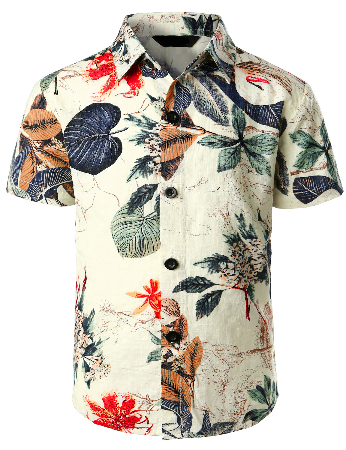 Tropical Floral Cotton Holiday Hawaii Casual Beige Short Sleeve Shirt Ha13826