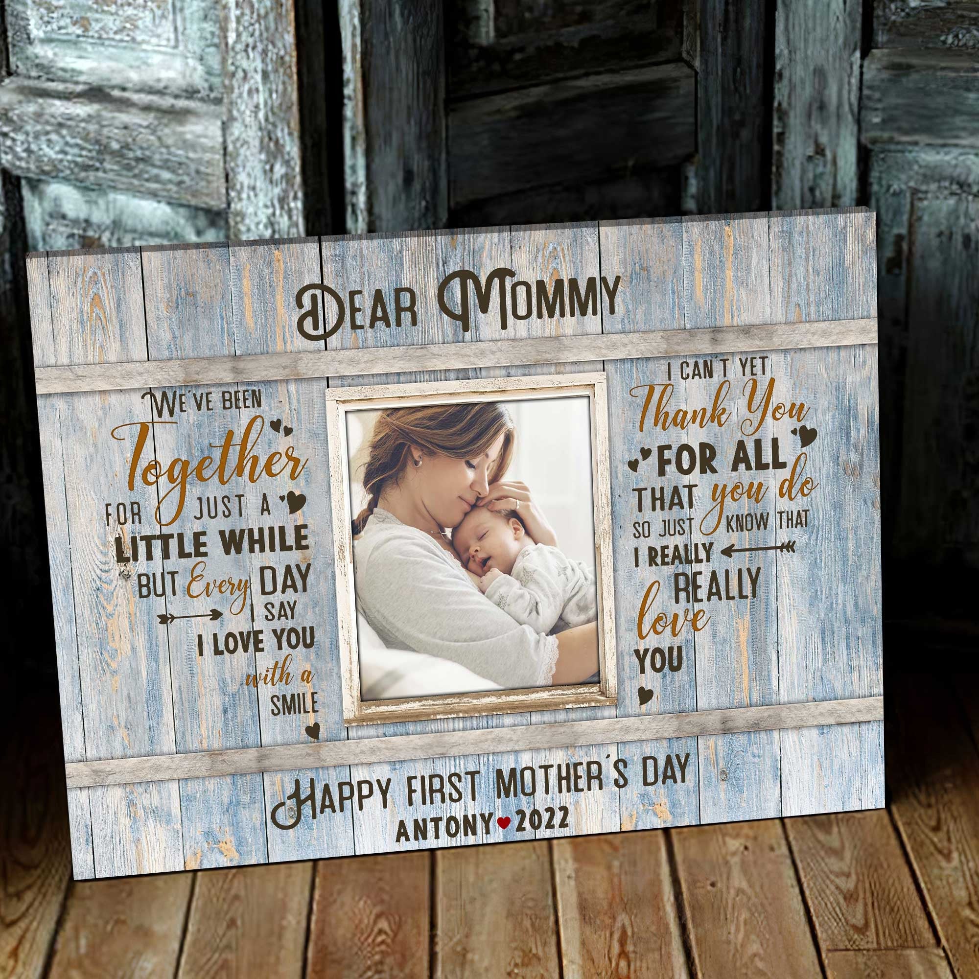 1St Mother’S Day Gifts, Gift For New Mom, Custom Photo Mother’S Day Canvas, Mommy Wall Art