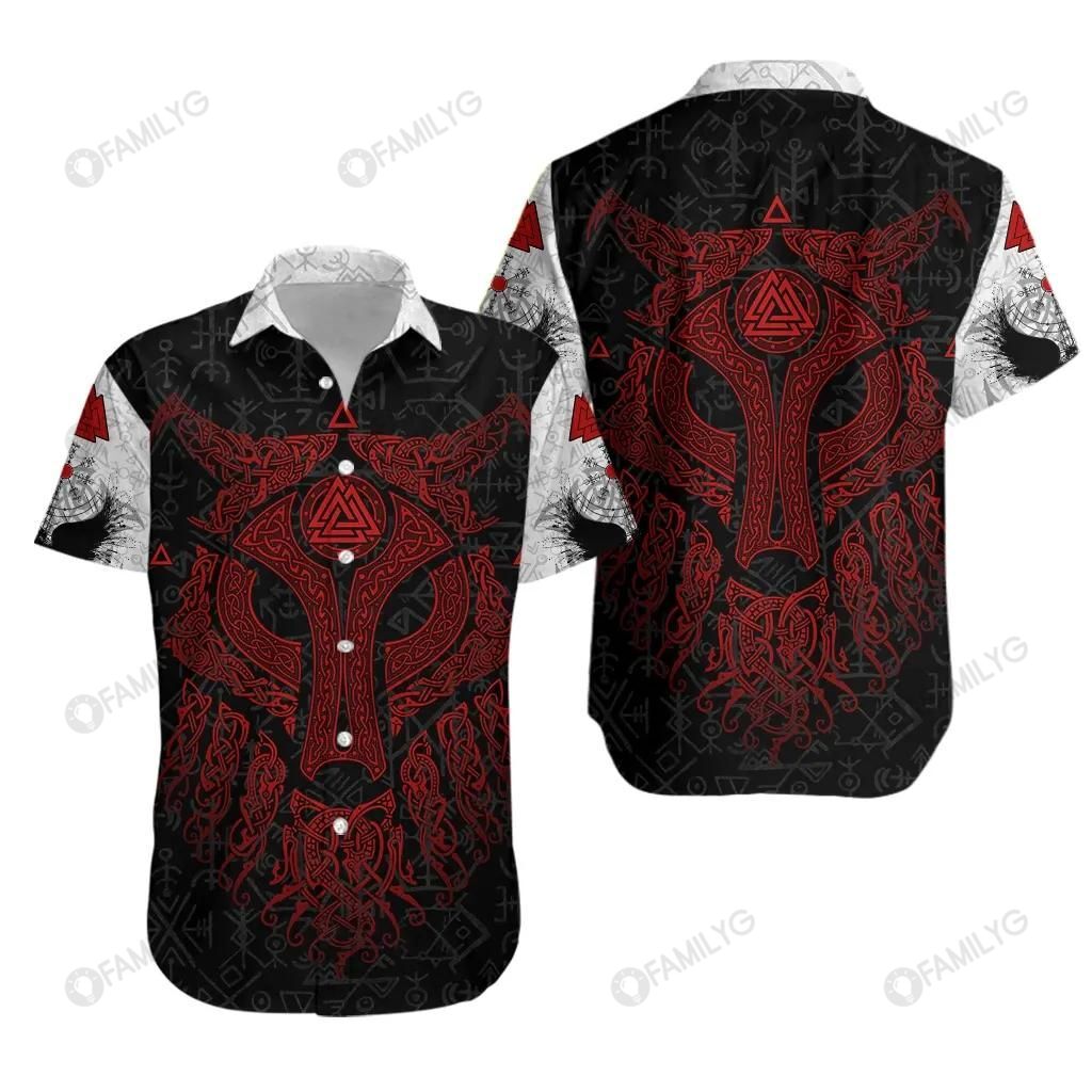 Viking Shirts – Red Viking Wolf And Raven Colorful Unique – Viking Hawaiian Shirt Summer Hawaiian For Men, Women, Couple