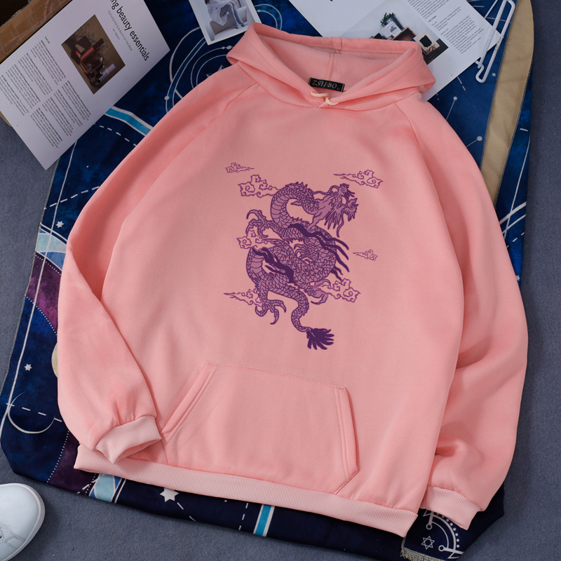 Chinese Dragon print top Ulzzang punk sweatshirt hoodie Hip hop Kawaii Harajuku vintage chic print Women warm Hooded sweatshirt alx