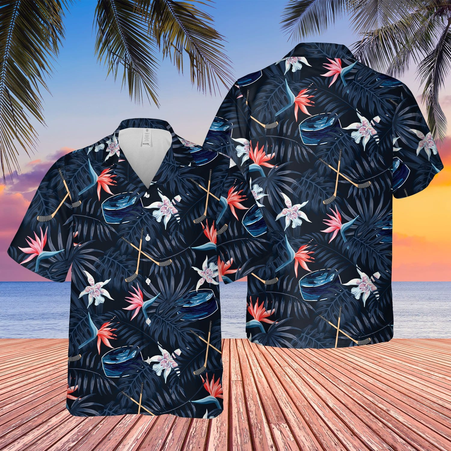 Ice Hockey Stick And Puck Tropical Unisex Hawaii Shirts Ha71611