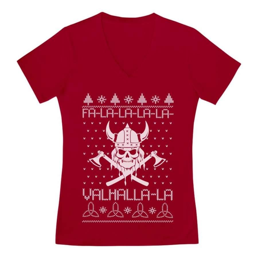 Viking Nordic God Valhalla Ugly Christmas V-Neck Fitted Women T-Shirt