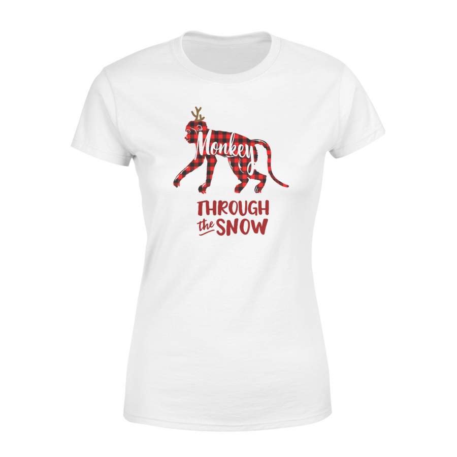 Through The Snow Christmas Monkey Red Plaid Women’s T-shirt