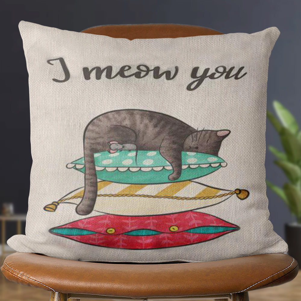 Throw Pillow Cover – I Meow You Cat Watercolor Sleepy – Adorable Puppy Pet – Throw Pillow Covers For Sofa – Cat Pillow – Furlidays