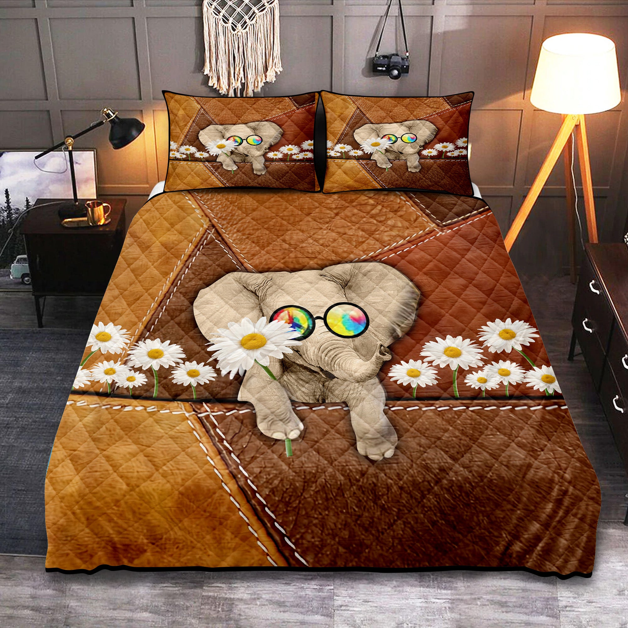 Funny Cute Hippie Baby Elephant Quilt Bed Sets