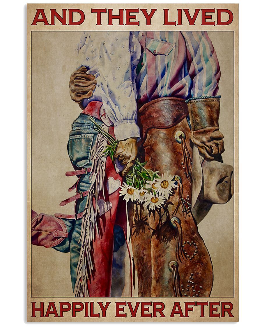 Cowboy couple they lived happily ever after poster canvas