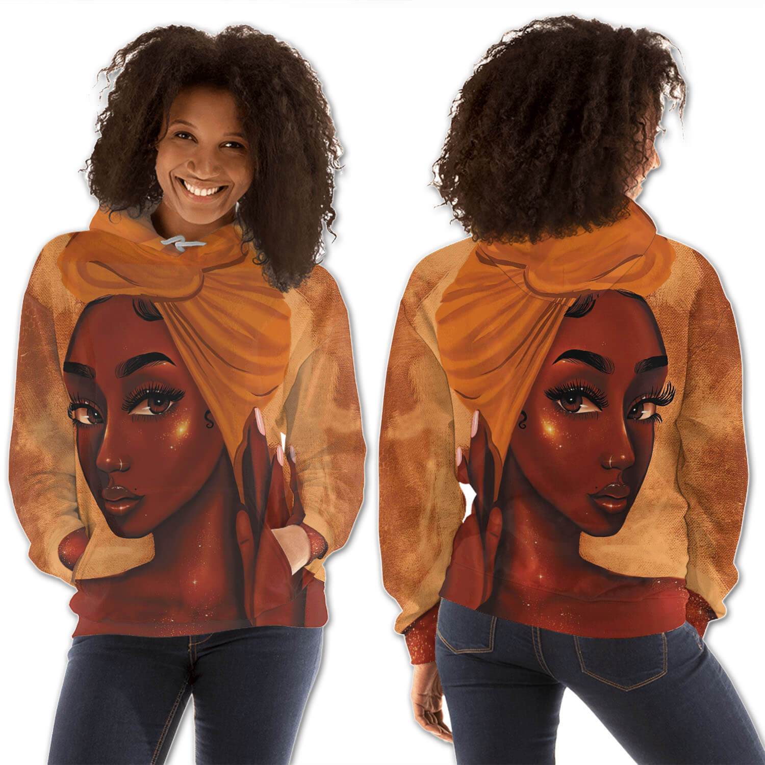 African American Hoodies Pretty Girl With Afro All Over Print Womens Hooded Sweatshirt African Fashion Styles BPS66163