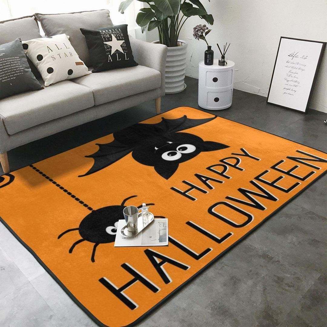 Happy Halloween Spider And Bat Rug