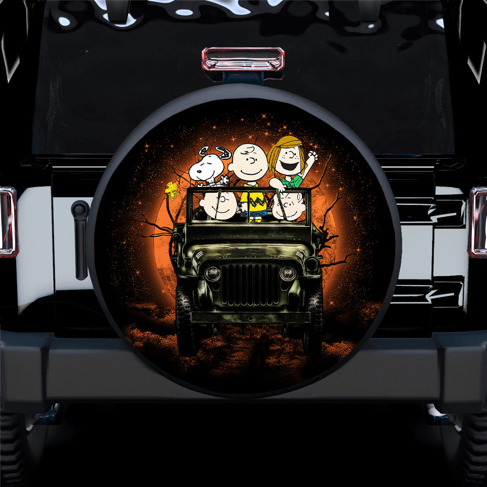 Snoopy And Friends Ride Jeep Halloween Funny Car Spare Tire Covers Gift For Campers