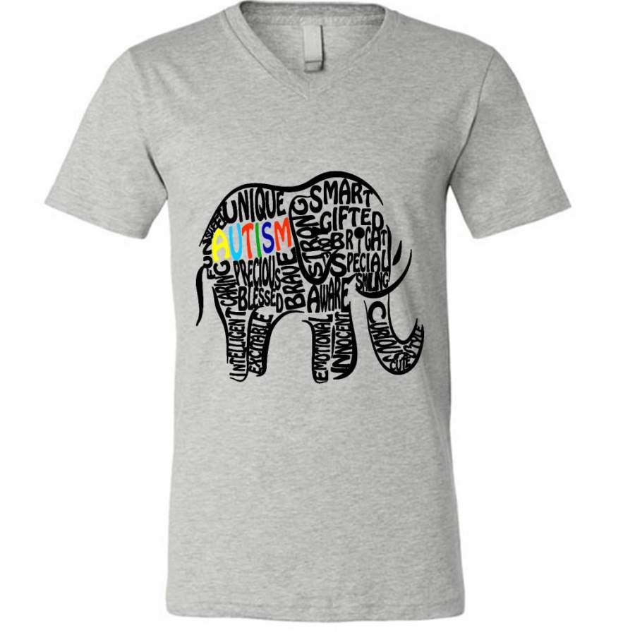 Autism Awareness Elephant (w) – Canvas Unisex V-Neck Shirt