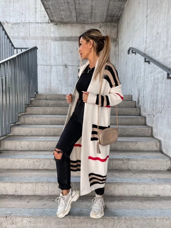 Autumn Winter Women Stripe Sweater Cardigan Solid Color Long Sleeve Casual 2022 Streetwear Sexy Knitting Open Long Sweater Tops alx