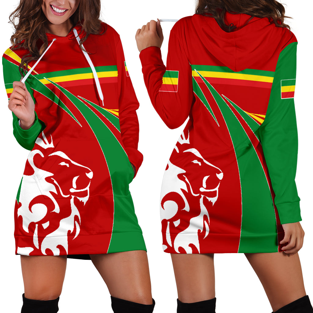 1Sttheworld Ethiopia Women’S Hoodie Dress, Ethiopia Swirly Lion Flag A10