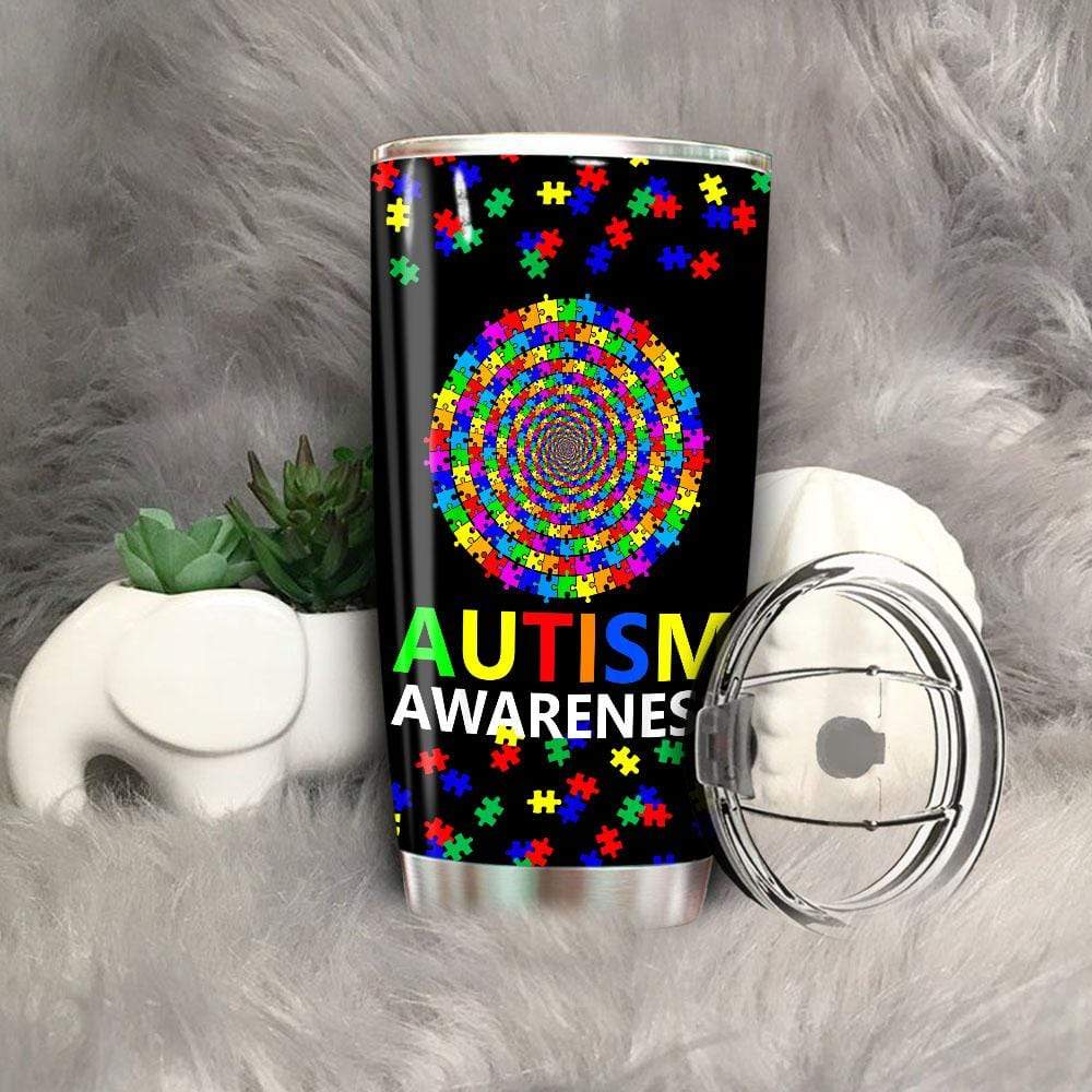 Autism Tumbler Cup Autism Awareness Puzzle Piece Circle Tumbler 20 Oz