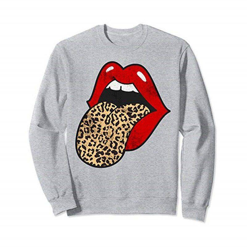 Vintage Leopard Red Mouth Printing Sweatshirt