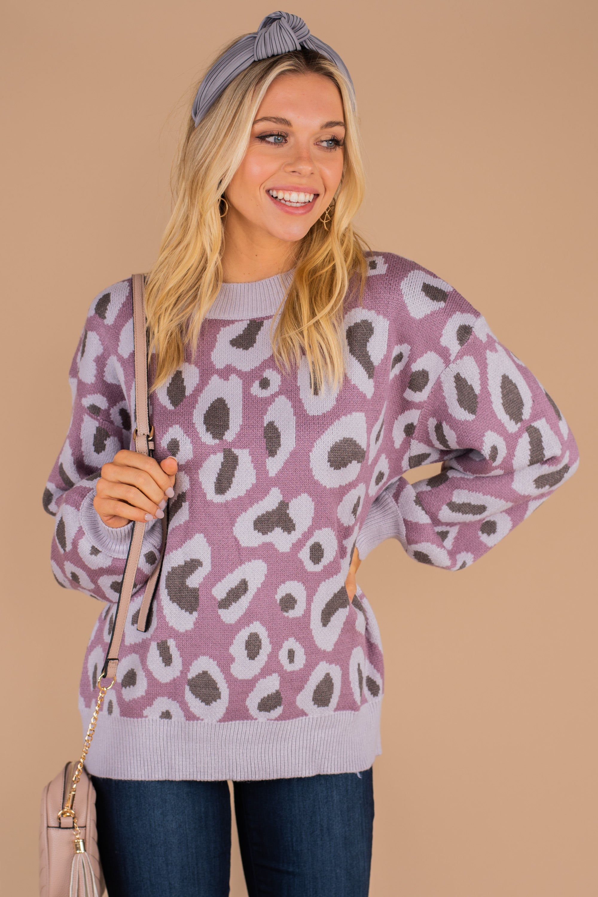 Stay By Your Side Mauve Pink Leopard Sweater