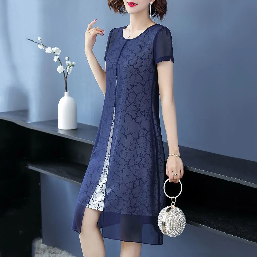 Summer Short-sleeved Dress Women 2022 Fashion New Foreign Style Spring And Autumn Temperament Fake Two-piece Suit alx