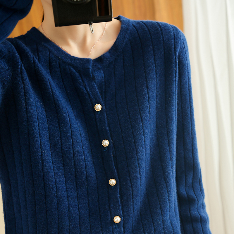 2022 Autumn And Winter New Round Neck Knitted Cardigan Women’s 100% Pure Wool Pit Strip Loose Sweater Cashmere Base Coat alx