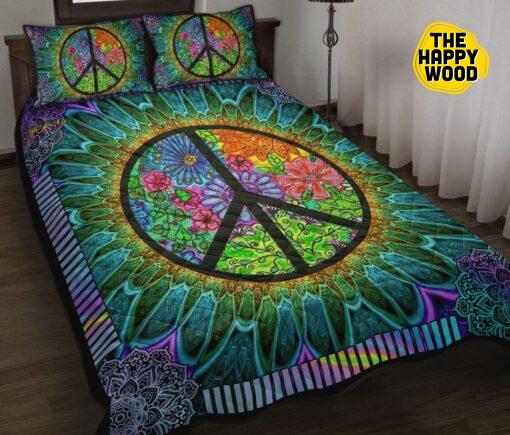 Hippie Flower Mandala Color Quilt Bed Set And Pillow Covers