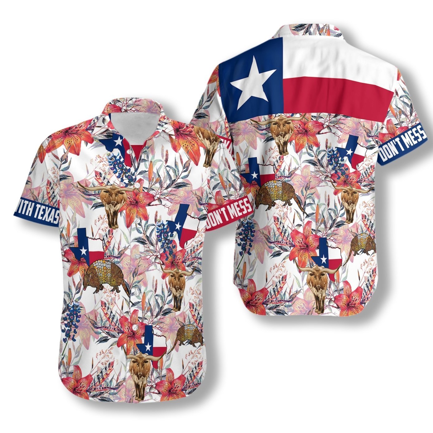 Texas Longhorn Bluebonnet And Armadillo Hawaii Shirt For Men Women Adult Ha42332