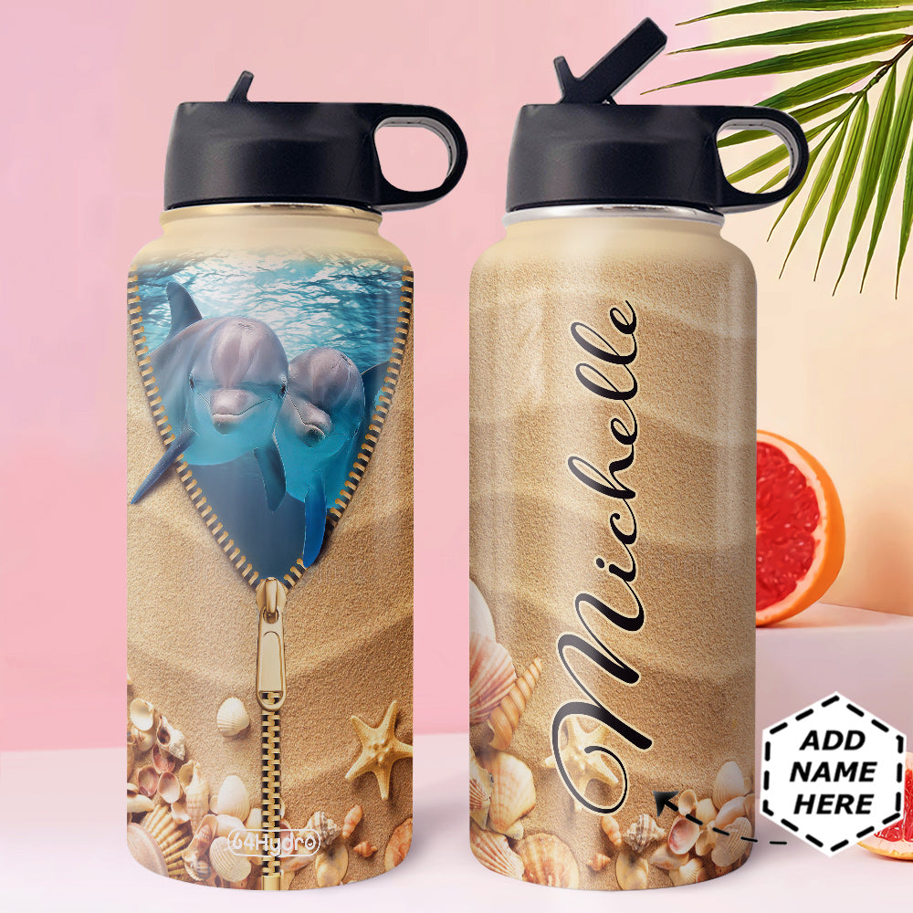 Dolphin Personalized Htr1210005 Stainless Steel Bottle With Straw Lid