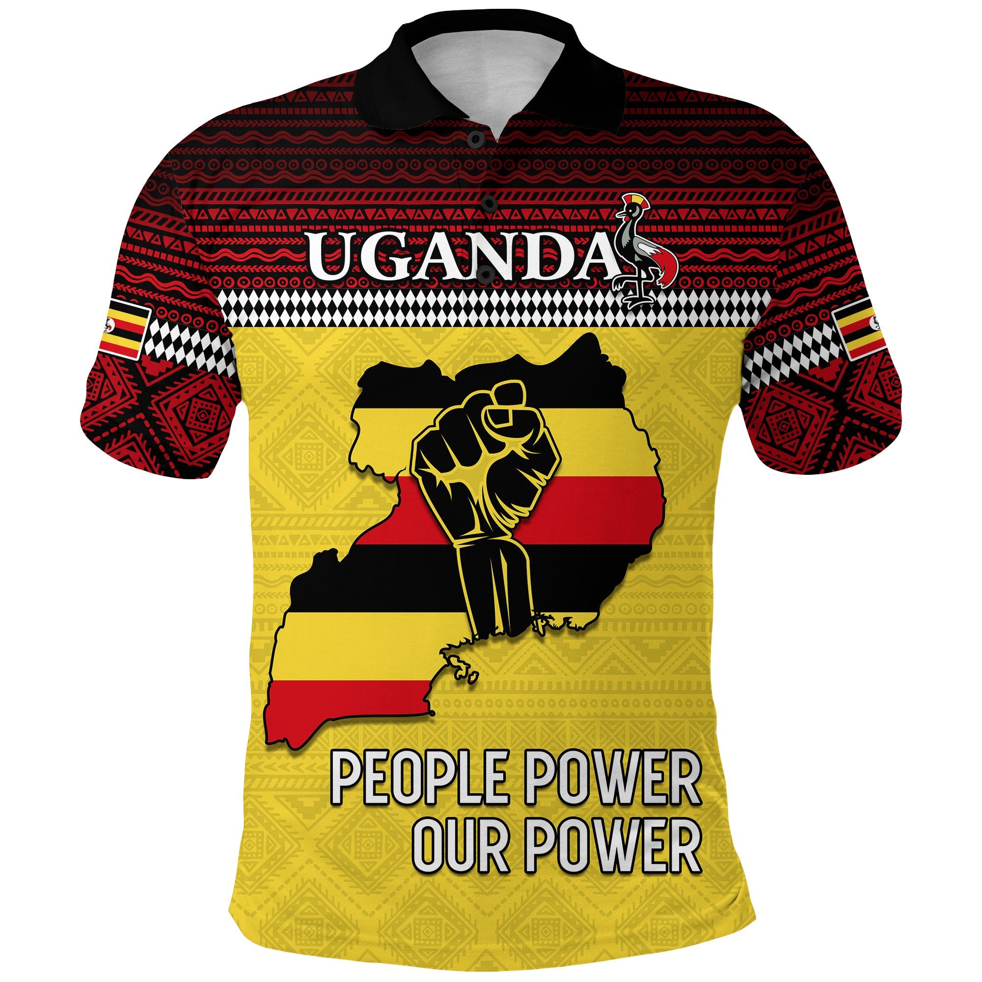 Uganda Polo Shirt African Pattern People Power Our Power Lt13