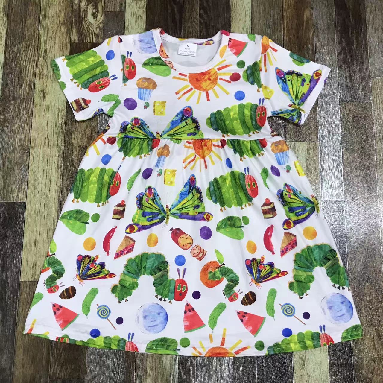 Back to school green printed short sleeved girls’ new dress alx