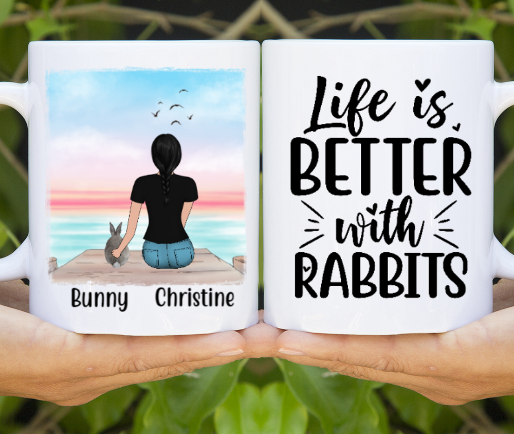 Personalized Mug, Woman And Rabbits Gift For Bunny Lovers