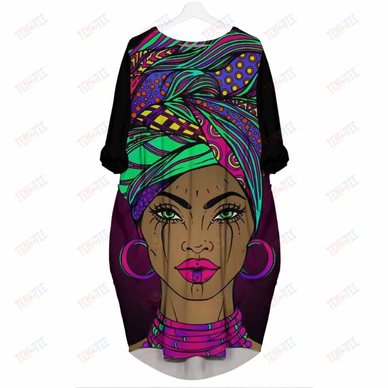 Temotee Beautiful Afro Woman 3D Pocket Dress Afro Girl Shirt African American Woman Gift Idea TMT4927