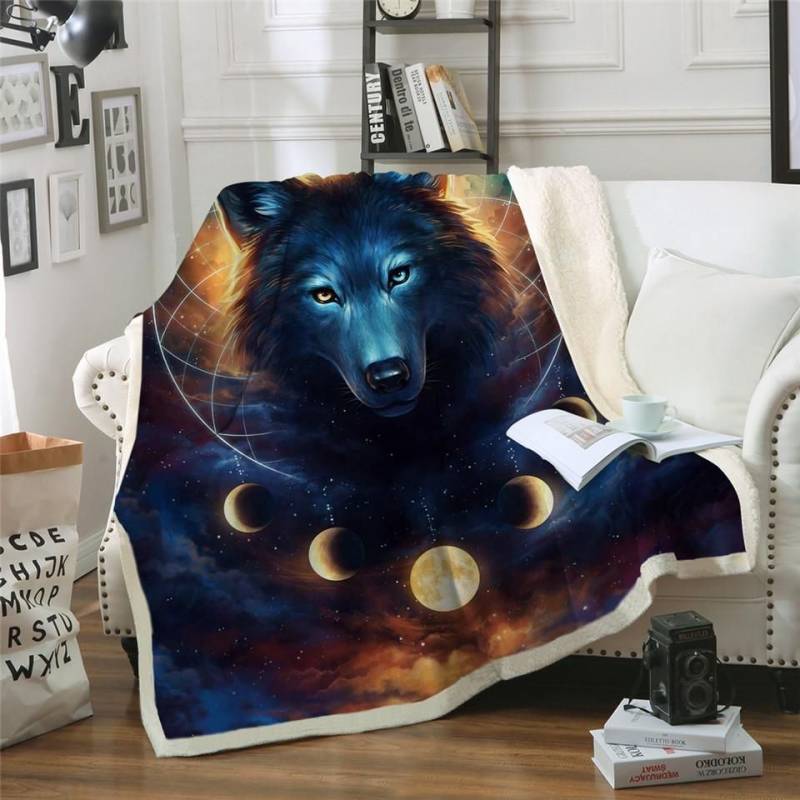 Native American Blanket - Dream Catcher Galaxy Wolf Moon Style - BN01