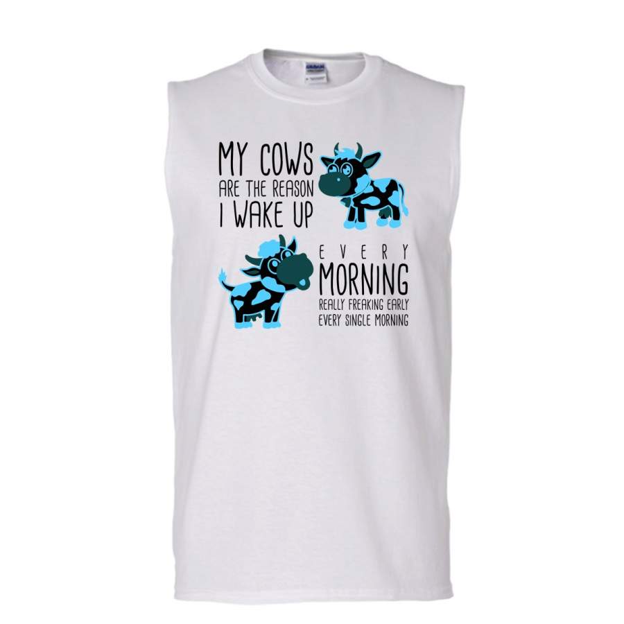 My Cows Are The Reason I Wake Up T Shirt, Coolest Cow Lovers T Shirt, Awesome t-shirts (Men’s Cotton Sleeveless)