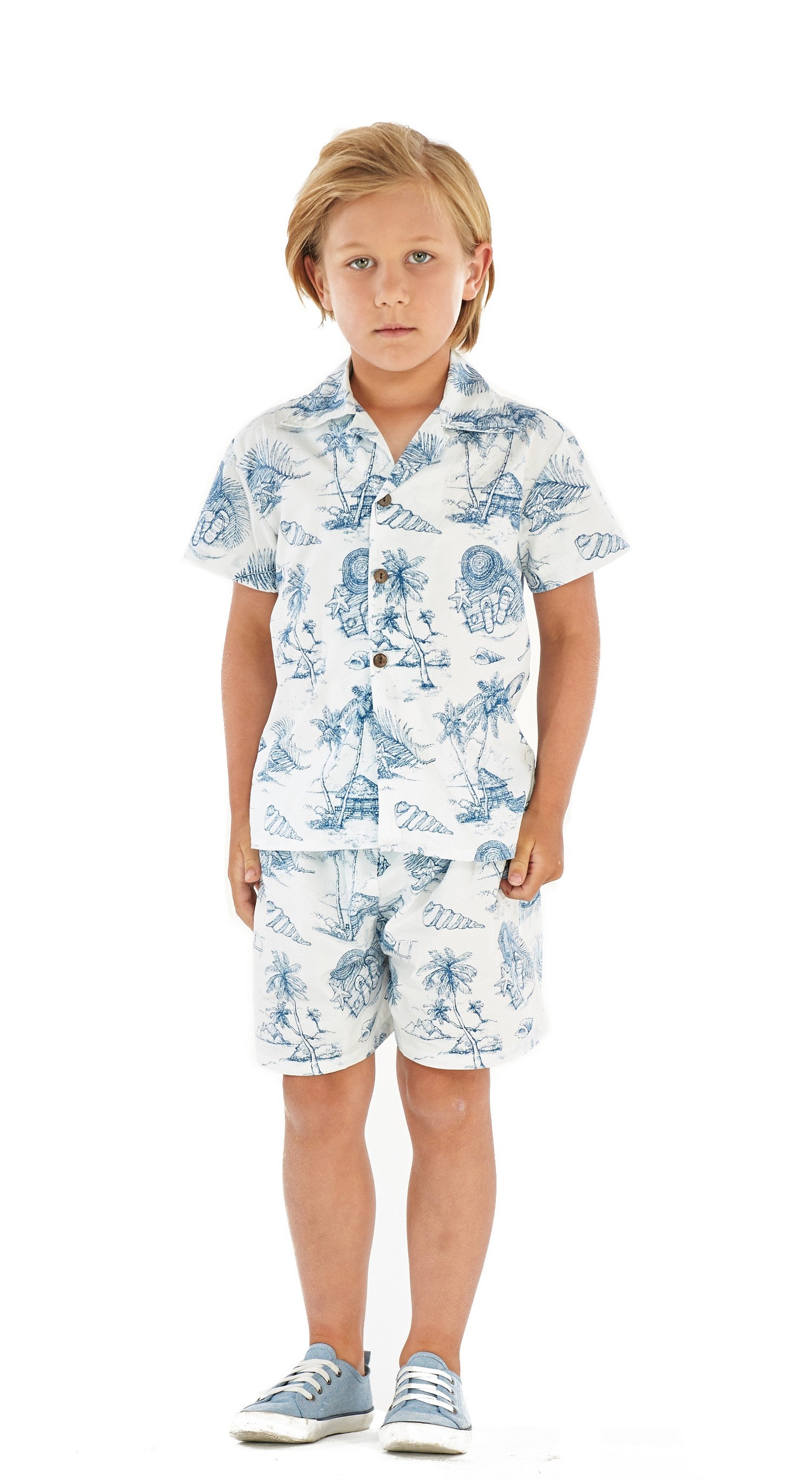 Boy Aloha Shirt Cabana Set in Vintage Tropical Toile