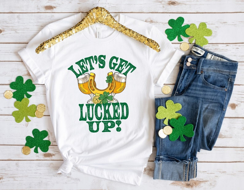 St. Patrick’S Lets Get Lucked Up Shirt, St Patricks Day Shirt, Irish Gifts, Clover Shirt, Shamrock Shirt, Leopard Shamrock