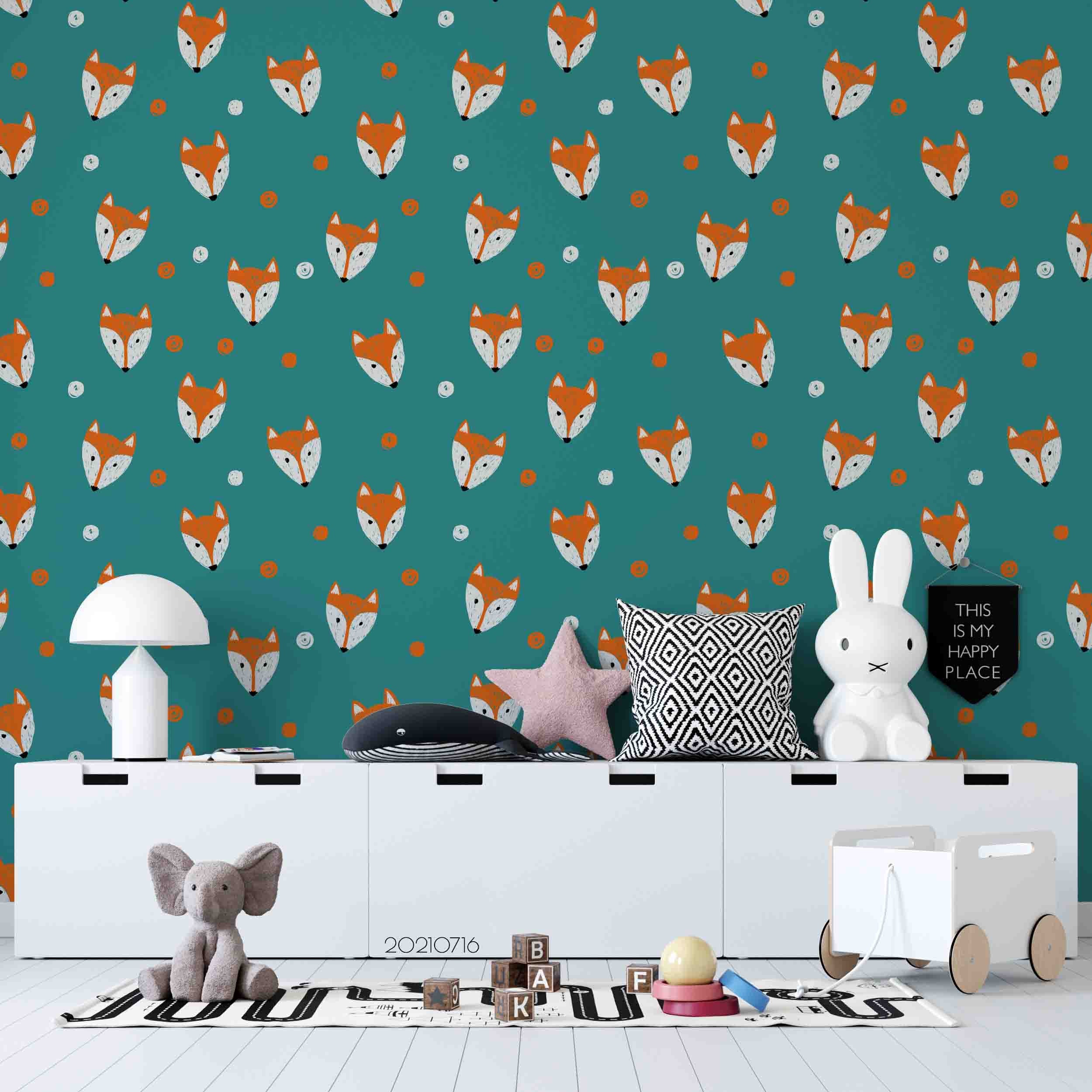 3D Hand Drawn Animal Green Fox Wall Mural Wallpaper Lqh 231