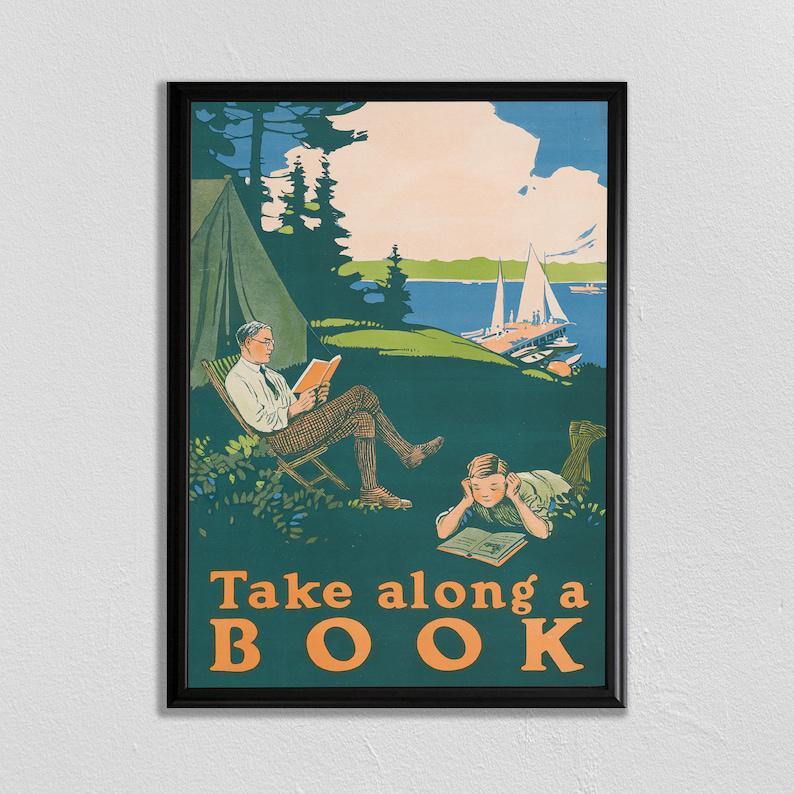 Poster Canvas Take Along A Book, Book Poster, Classroom Wall Decor, Gift For Book Lovers, Reading Poster Wall Decor, Poster Gift Decor Home Decor Wall Art Visual Art