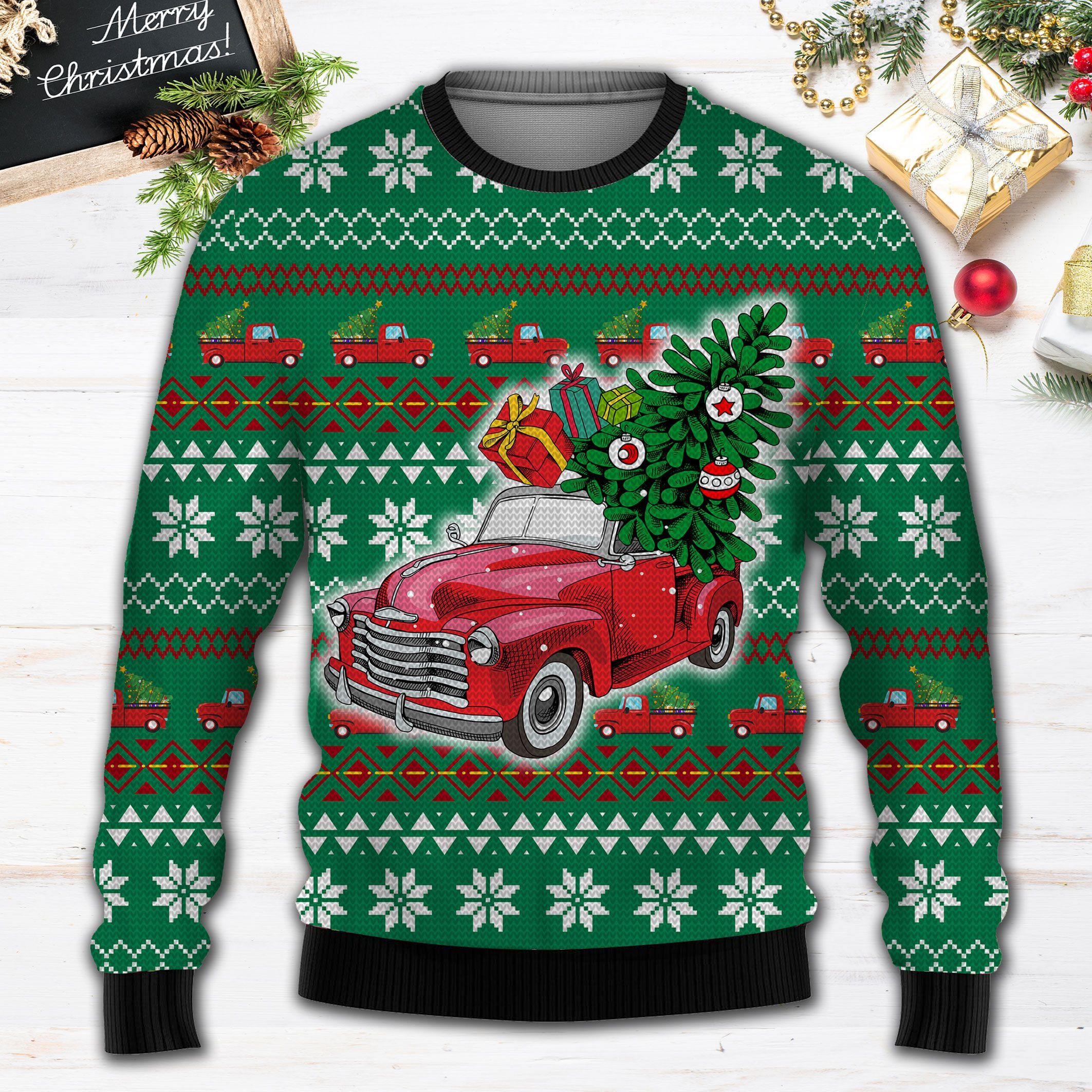 Pickup Truck Christmas Ugly Sweater