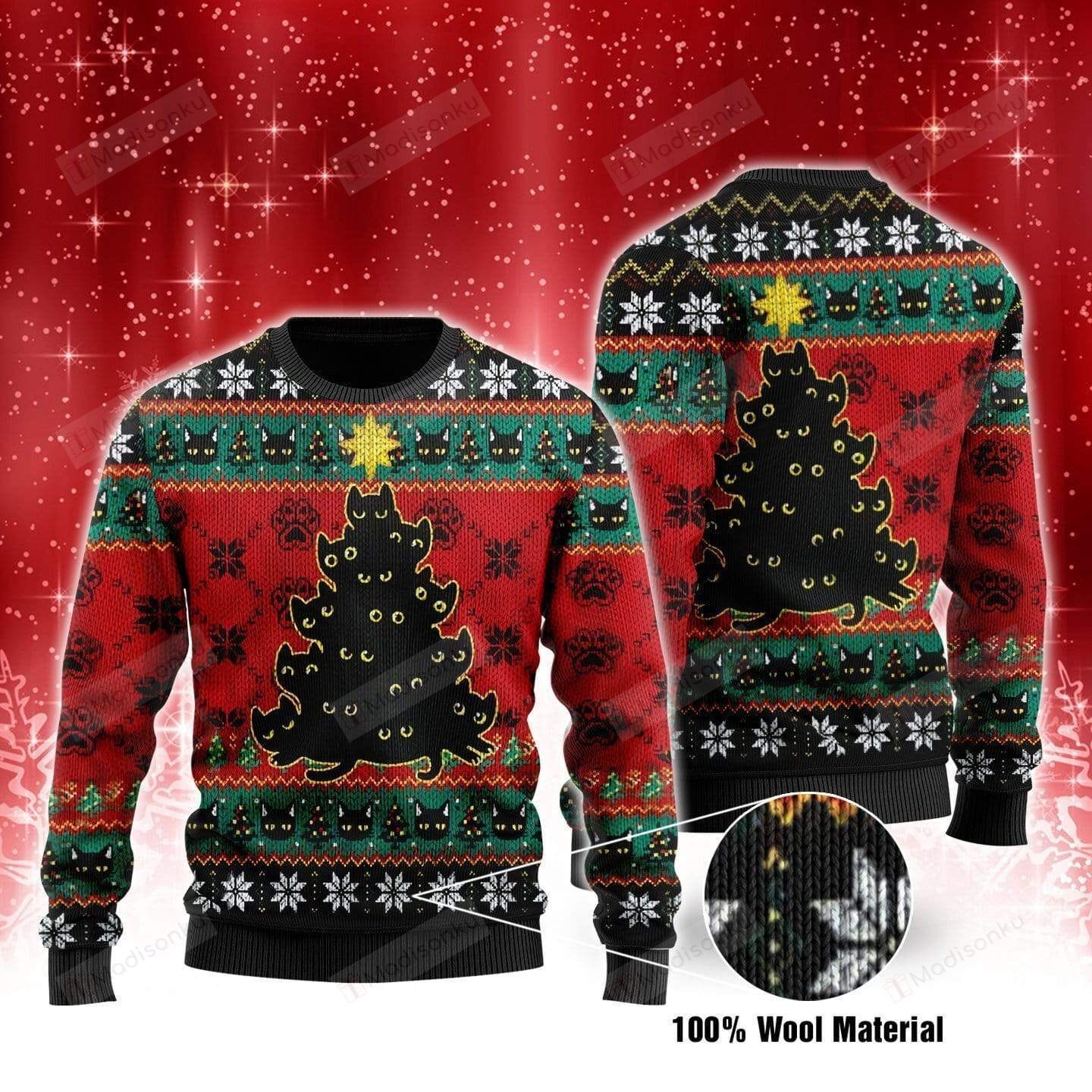 Black Cat Ugly Christmas Sweater, All Over Print Sweatshirt