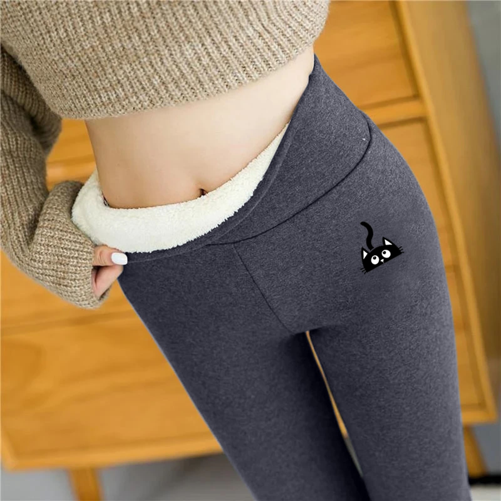 Synthetic Base Layer Men Womens Casual Leggings Winter Elastic High Waist Cat Print Thermal Full Length Capris alx