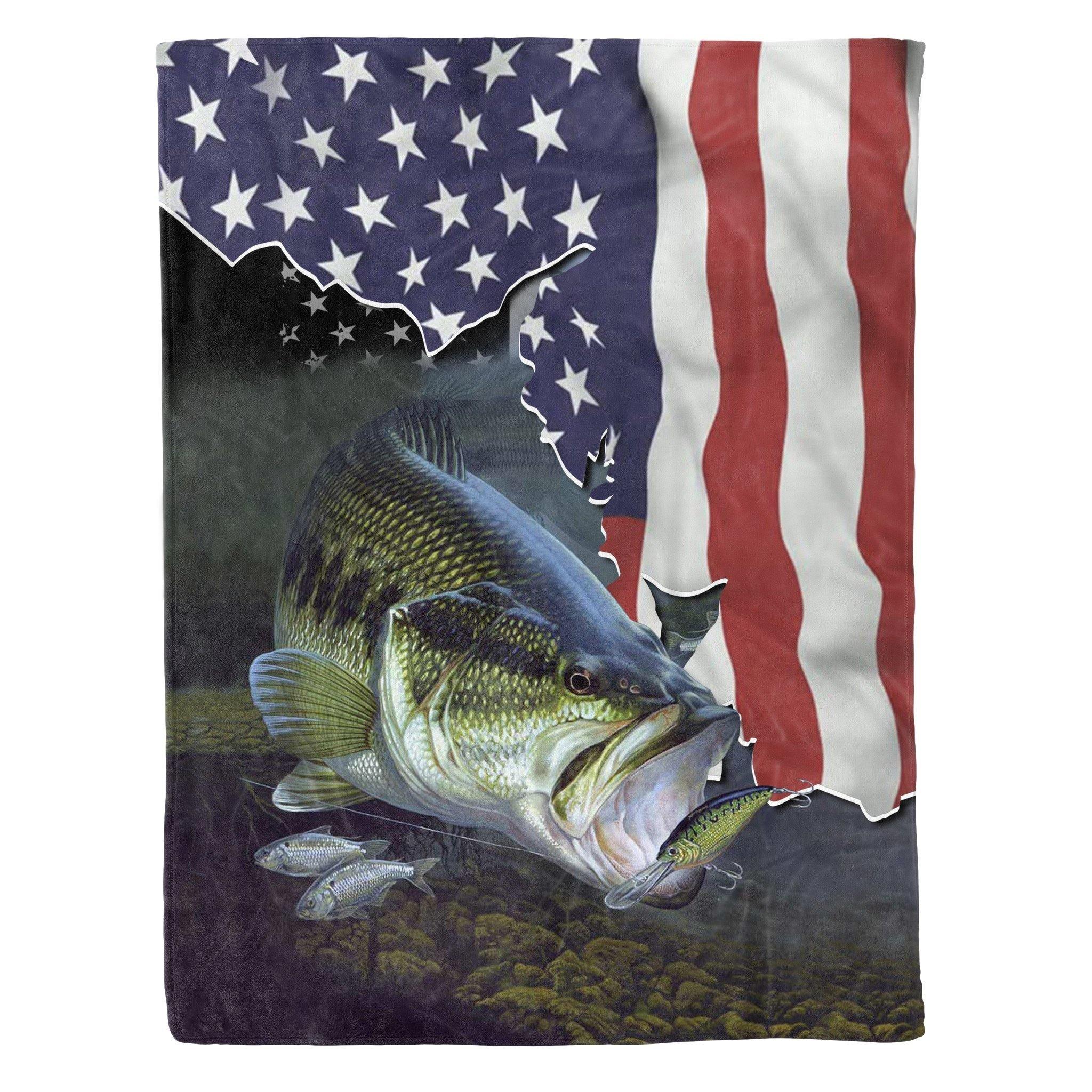 Bass Fishing 3D Flying American Flag Patriot – Unique Gifts Ideas For Home Decor Gifts For Family – Fleece Blanket Sherpa Blanket