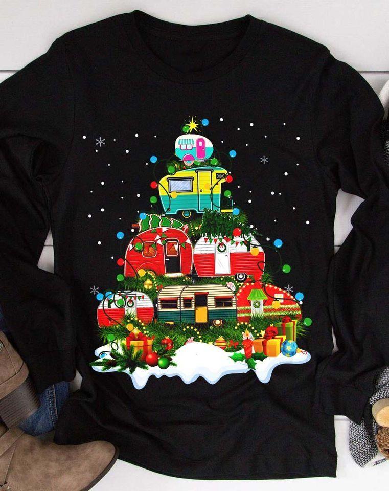 Christmas Tree Camping T Shirt Hoodie Sweater All Color Plus Size Up To S-5Xl