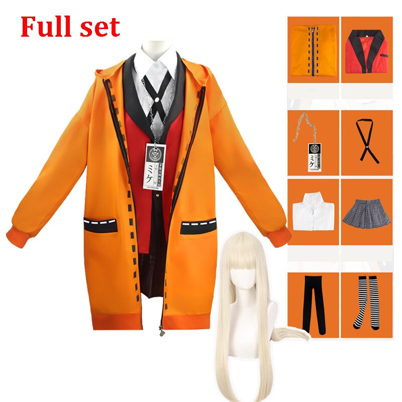 Yomozuki Runa Cosplay Costume Anime Kakegurui Cosplay Wig and Orange Hooded Jacket School Uniform Halloween Costume for Women alx