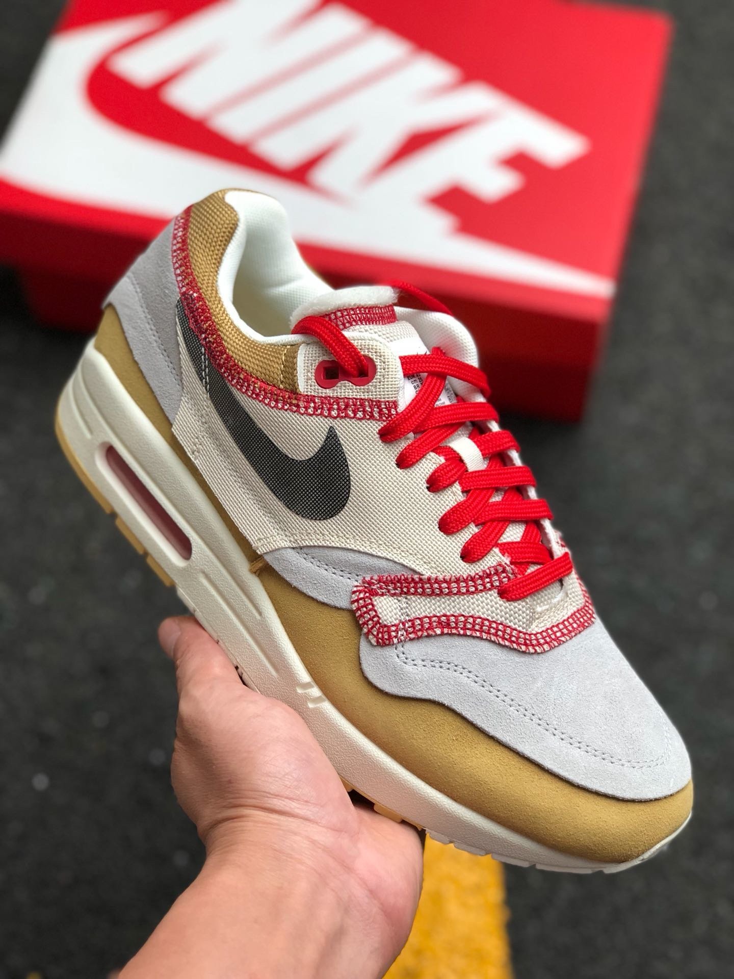 Nike Air Max 1 ‘Inside Out’ Club GoldBlack-White-Desert Sand-Sail-Red 5339953