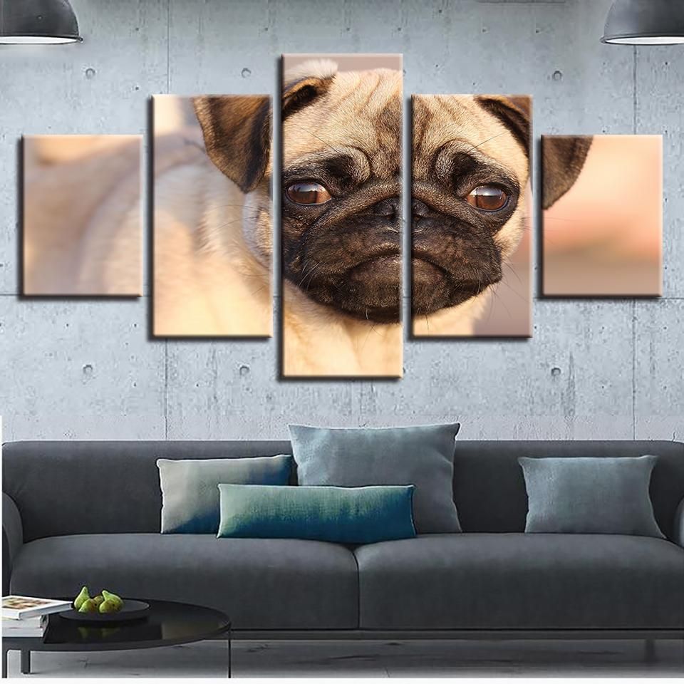 Pug 12 Animal 5 Panel Canvas Art Wall Decor