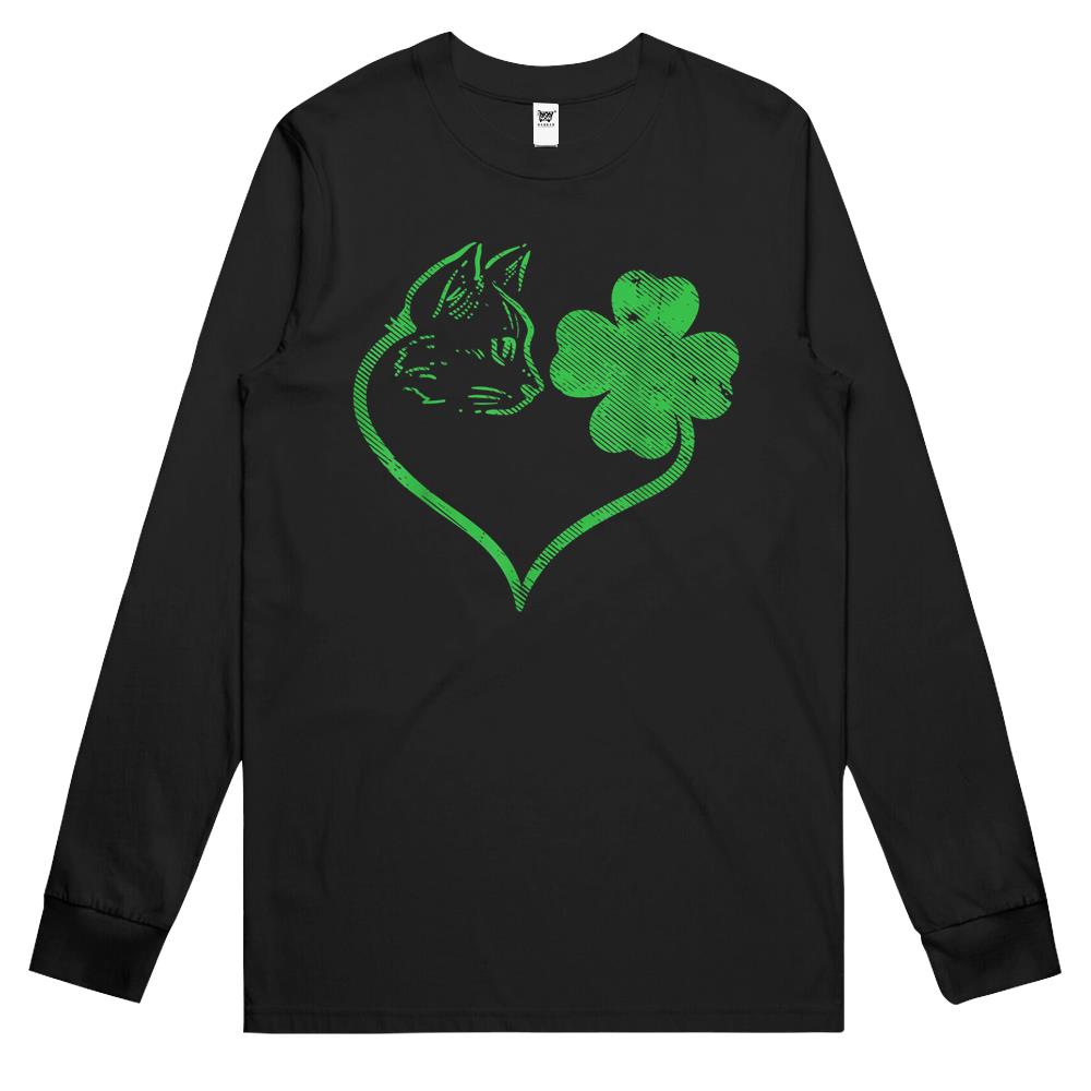 Cat Silhouette Shamrock St Patricks Day Kitten Lover Pet Long Sleeve T Shirts