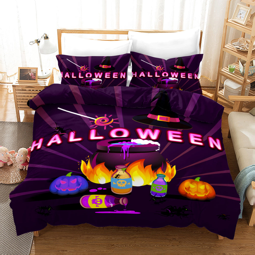 3D Halloween Pumpkin Human Skeleton Fire Quilt Cover Set Bedding Set Duvet Cover Pillowcases Wj 4531