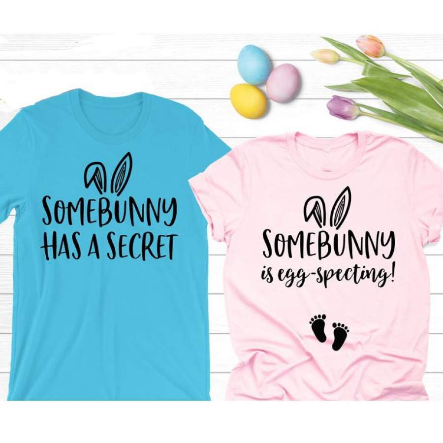 Pregnancy announcement bunny easter couple matching shirt GST