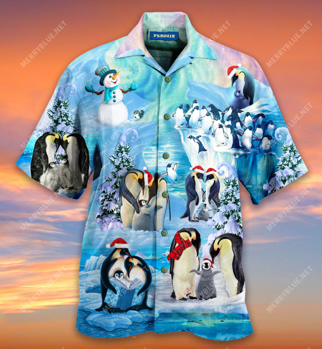 Christmas Is Time Penguins Gather Short Sleeve Shirt