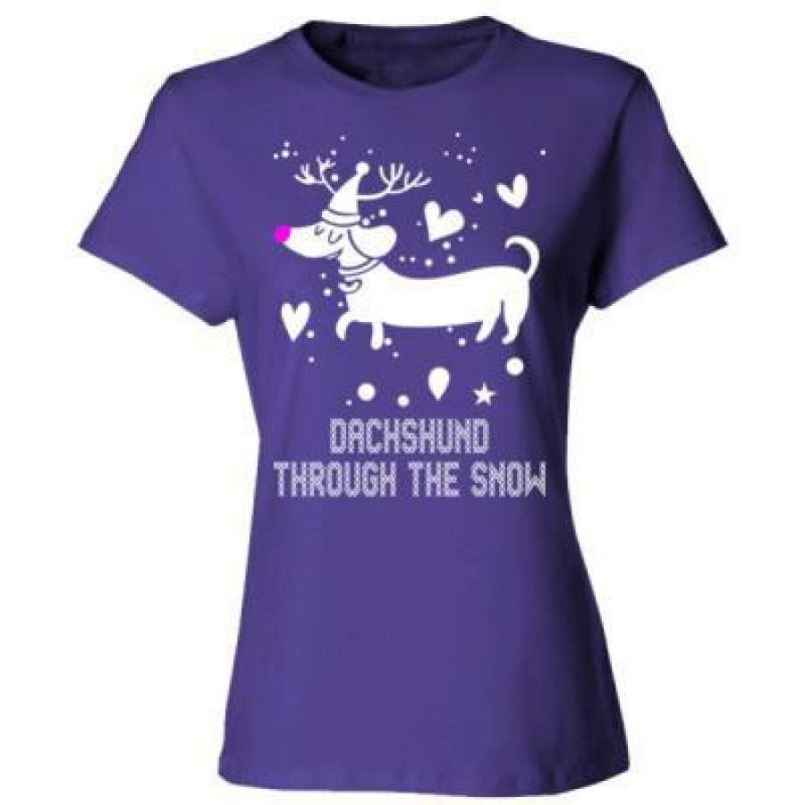 AGR Dachshund Through The Snow Xmas Ugly Christmas Sweater – Ladies’ Cotton T-Shirt